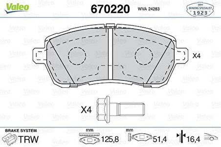 Valeo 670220 Ön Fren Balatası Materia 2006-Sirion 2005-Mazda 2 2008-Fiesta VI 2008- ME8V5J2K021AB