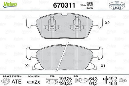 Valeo 670311 Ön Fren Balatası Ford Galaxy III 15-Edge 2.0 Ecoblue 18-S-Max 18- KTJ1GC2K021AA