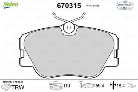 Valeo 670315 Fren Balatası Ön Mercedes W201 W124 S124 C124 A124 4200720