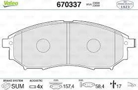 Valeo 670337 Ön Fren Balatası Nıssan Qashqaı 2010> Navara 2008> Pathfınder 2010> Renault Kaleos 2008 2013 Ifınıtı E25 30 35 37 M35 M37 Q60 Q70 Qx50 2013>