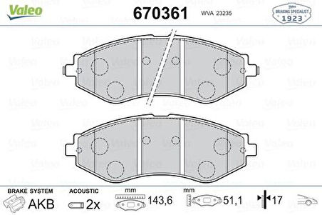 Valeo 670361 Ön Balata Fişli Nubira 1.6 2.0Cd97-99-Leganza 2.0 2.2 97-02 Rezzo 1.6 2.0 05 96245178