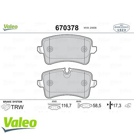 Valeo 670378 Fren Balatası Arka A4 08-15 A5 07-Q5 10-17 Q5 09-11 8K0698451