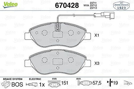 Valeo 670428 Ön Balata Egea YM-Bravo 1.4 1.6D 1.9D 2.0D 08 Delta 1.4 10 1.6D 08 11 Büyük Tip 77365808