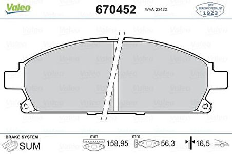 Valeo 670452 Fren Balatası Ön Nissan Trail 00-07 Pathfinder 97-04 Infiniti QX4 Q45 II 97-00 410608H785