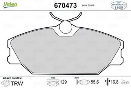 Valeo 670473 Ön Fren Balatası Laguna 9 99 2 01 Megane 99-Scenic RX4 12 00-Safrane 3 99 4 01 410607125R