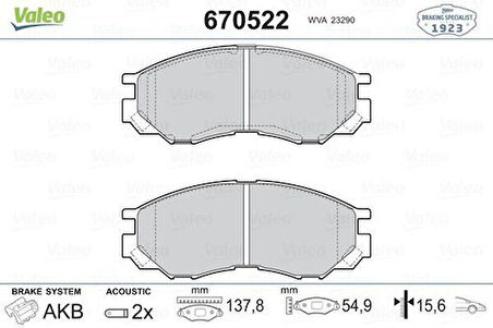 Valeo 670522 Ön Fren Balatası Mitsubishi L200 96-07 Fişli MR389547