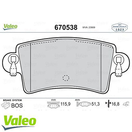 Valeo 670538 Arka Fren Balatası Master II2.2DCI 09 00-2.5DCI 10 03-2.8DTI 07 98 10 01 Movano 09 00 10 00 7701206773