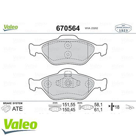 Valeo 670564 Ön Fren Balatası Fiesta Fusion 02 08 Mazda II 03-ABS TAMT2K021FSTL