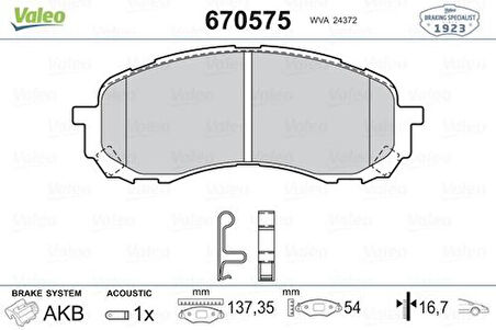 Valeo 670575 Ön Fren Balatası Subaru Impreza 1.5 1.6 2000 2011 26296AE200