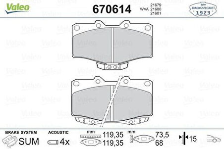 Valeo 670614 Ön Fren Balatası Toyota Hılu1988-2000 Ln 106 4×4 2009> Landcruıser 1996>