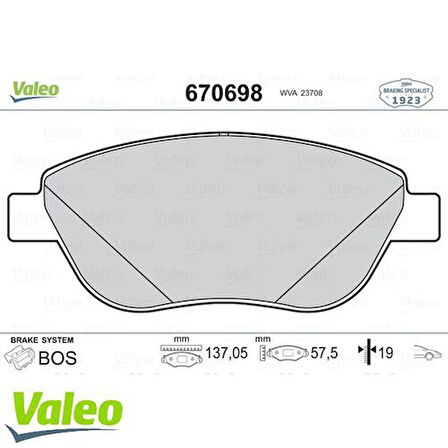 Valeo 670698 Ön Fren Balatası Idea 03-1.3JTD 1.9JTD 77365379