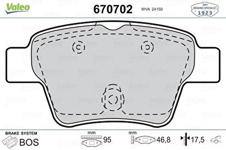 Valeo 670702 Arka Fren Balatası C4 1.4L 16V 1.6L 16V 1.6HDI 90 110 05- 4254.76