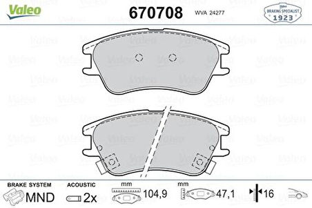 Valeo 670708 Fren Balatası Ön Atos 98- 5810105A10