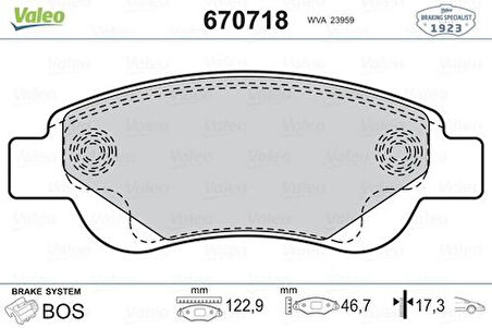 Valeo 670718 Ön Fren Balatası C1 1.0.1.4 HDI 06 05 P.107 1.0.1.4HDI 06 05 4253.27