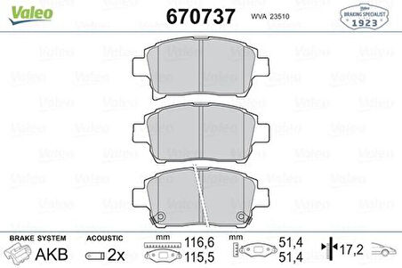 Valeo 670737 Ön Fren Balatası Toyota Yaris 2002-2006 Corolla Verso VVT-I 2001- 446513050