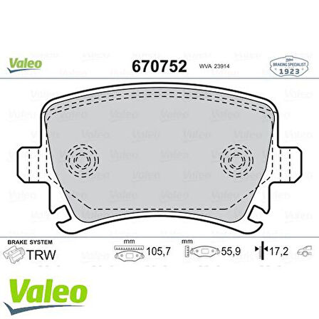 Valeo 670752 Arka Fren Balatası A3 Tüm Modeller 05 03-A4 Passat 1.6FSI 1.9TDI 2.0TDI 95-15 1K0698451P