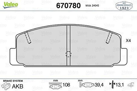 Valeo 670780 Fren Balatası Arka Mazda 323 626 2.0 98-02 Mazda 6 03-10 Premacy 99-04 B6Y82643Z