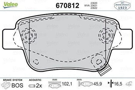 Valeo 670812 Arka Fren Balatası Dısk Toyota Avensıs 1.6 03-08 Corolla Verso 04-06