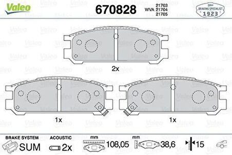 Valeo 670828 Arka Fren Balatası Impreza 4x4 92-00 Legacy 4x4 90-98 26296AA060