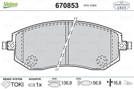 Valeo 670853 Ön Fren Balatası Subaru Impreza 00-08 Legacy 02-08 BRZ 12-Forester 02-07 26296SA030