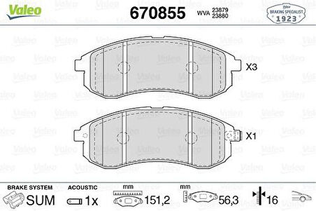 Valeo 670855 Ön Fren Balatası Mitsubishi L200 2.5 TD 4x4 01-05 MN102622