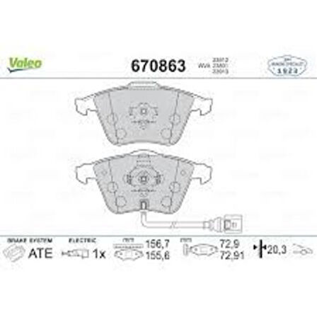 Valeo 670863 Ön Fren Balatası Fişli Golf IV 1J1 3.2 R32 4 Motıon 09 02- 1K0698151B