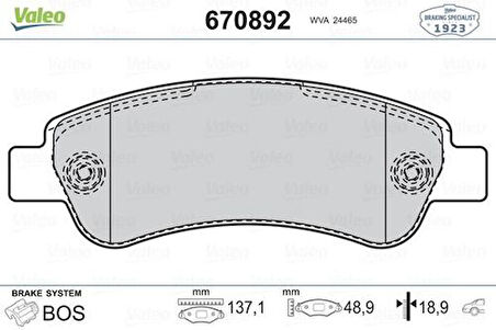 Valeo 670892 Arka Fren Balatası Ducato Boxer Jumper 2.2D 100 Multıjet 2.3D 120 Multıjet 3.0D 160 Multıjet 07 05