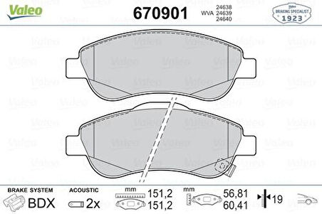 Valeo 670901 Ön Fren Balatası Honda CRV 2007-2012 CRV 2012- 45022SWWG02