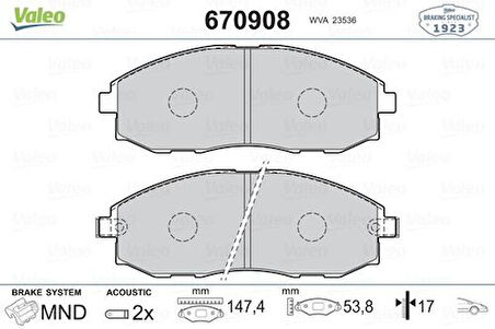 Valeo 670908 Ön Fren Balatası Hyundai Stare 2.5 97-01 581014AA31