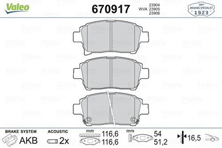 Valeo 670917 Ön Fren Balatası Corolla Verso VVT I 2001-Corolla 2002-2006 446513050