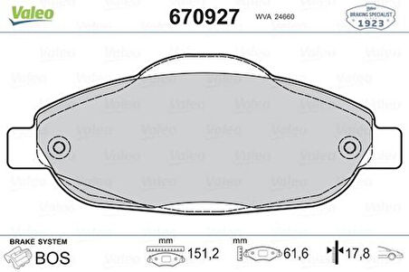 Valeo 670927 Ön Fren Balatası Takım 308 1.4 VTI 1.6 HDI 1.6 Thp 1.6 VTI 2.0 HDI 06 4254.26