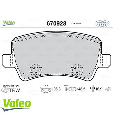 Valeo 670928 Arka Fren Balatası S-Max 09-06-Galaxy III 06-S60 10-S80 06-V60 V70 06-XC60 08-XC70 06-Range Rover Evoque 11- 6G912M008GF