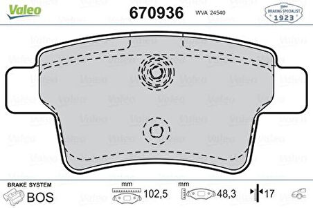 Valeo 670936 Arka Fren Balatası C4 Picasso C4 Grand Picasso 1.6 HDI 110Fap 1.8 16V 2.0 16V 2.0 HDI 138 Fap 06- 4254.32