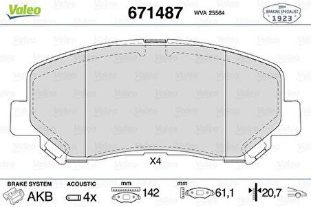 Valeo 671487 Ön Fren Balatası Jeep Cherokee 2.0D 10- AMV1170AC