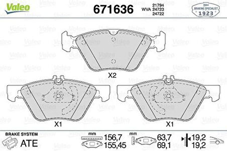 Valeo 671636 Fren Balatası Ön Mercedes C208 A208 W210 W211 S211 44200720