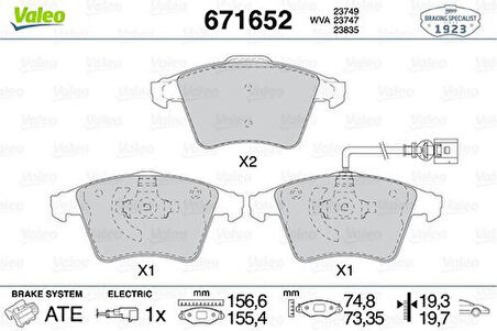 Valeo 671652 Ön Fren Balatası Touareg 2.5 7L6698151F