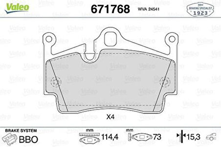 Valeo 671768 Arka Fren Balatası Boxster 987 2.7 2.9 05 Boxster 981 S 3.2 13 Cayman 987 2.7 06 Cayman 981 S 3.1
