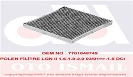 Valeo 698715 Polen Filtresi Karbonlu Laguna II 1.6 1.8 2.0 16V 1.9DCI 01-Velsatıs 02- 7701048749