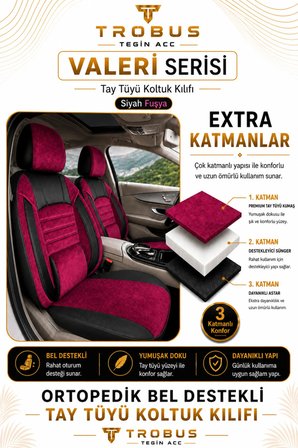 Bmw 3 Serisi E36 1993-2000 Uyumlu Valeria Serisi Bordo Siyah Bel Destekli Tay Tüyü Koltuk Kılıfı