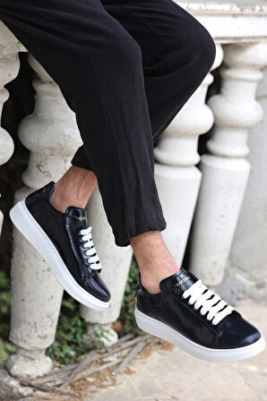 Valendo Lacivert Rugan Garantili Erkek Günlük Casual Bağcıklı Tabanlı Sneaker Spor Ayakkabı 