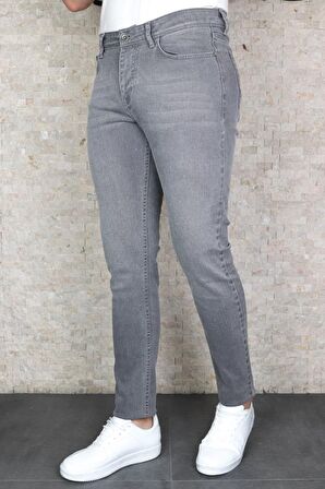 Erkek Gri Slim Fit Dar Kesim Esnek Likralı Denim Jeans Kot Pantolon HLTHEVALGREY-A