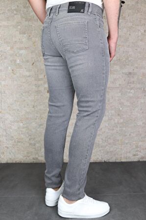 Erkek Gri Slim Fit Dar Kesim Esnek Likralı Denim Jeans Kot Pantolon HLTHEVALGREY-A