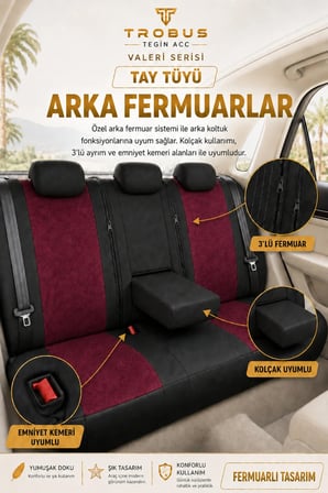 Hyundai Kona 2017 Sonrası Uyumlu Valeria Serisi Bordo Siyah Bel Destekli Tay Tüyü Koltuk Kılıfı