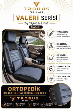 Hyundai Kona 2017 Sonrası Uyumlu Valeria Serisi Füme Siyah Bel Destekli Tay Tüyü Koltuk Kılıfı