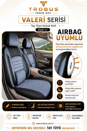 Hyundai Kona 2017 Sonrası Uyumlu Valeria Serisi Füme Siyah Bel Destekli Tay Tüyü Koltuk Kılıfı
