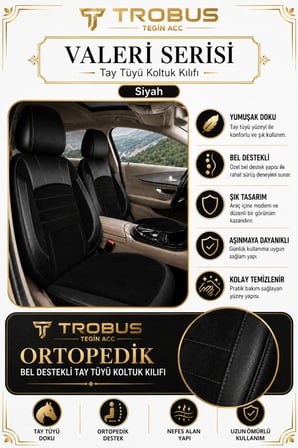 Hyundai Kona 2017 Sonrası Uyumlu Valeria Serisi Siyah Bel Destekli Tay Tüyü Koltuk Kılıfı