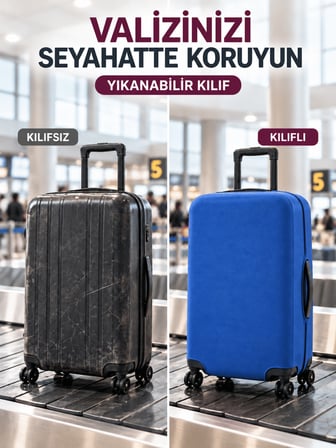 Valiz Kılıfı Likralı Esnek Çizilme Önleyici Yıkanabilir Dayanıklı Koruyucu Kumaş Bavul Koruyucu Mavi