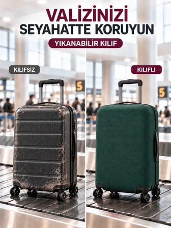 Valiz Kılıfı Likralı Esnek Çizilme Önleyici Yıkanabilir Dayanıklı Koruyucu Kumaş Bavul Koruyucu Yeşil