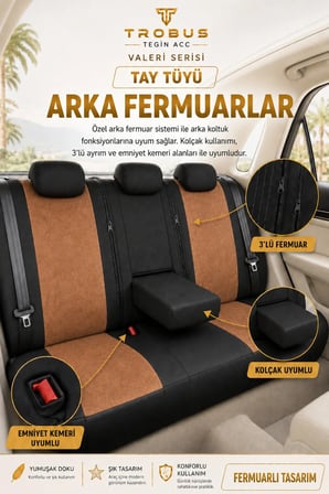 Kia Picanto 2004 Sonrası Uyumlu Valeria Serisi Taba Siyah Bel Destekli Tay Tüyü Koltuk Kılıfı