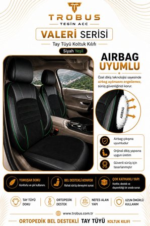 Peugeot 301 2012 Sonrası Uyumlu Valeria Serisi Siyah Yeşil Bel Destekli Tay Tüyü Koltuk Kılıfı